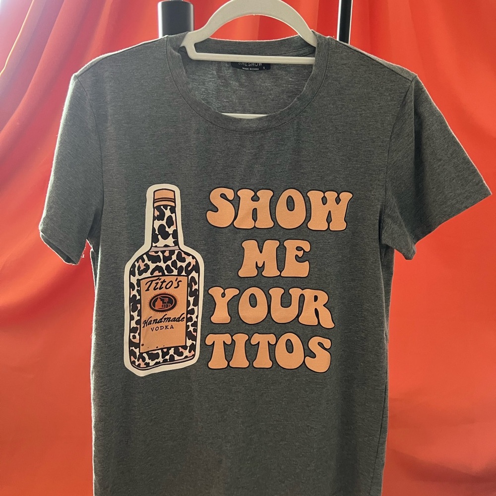 Gray T-Shirt with Tito's Vodka Graphic
